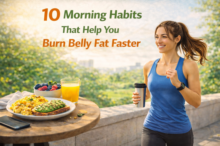 Person following morning habits like stretching and hydration to burn belly fat faster