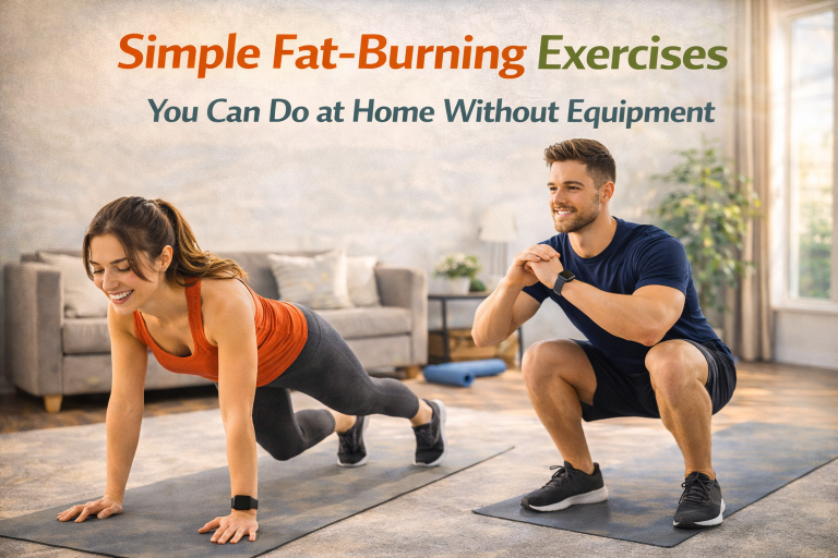 5 Simple Fat-Burning Exercises You Can Do at Home Without Equipment Person doing fat-burning exercises at home without equipment in a living room