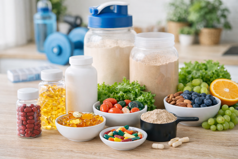 supplements for energy including vitamins protein powder and capsules for boosting energy and reducing fatigue