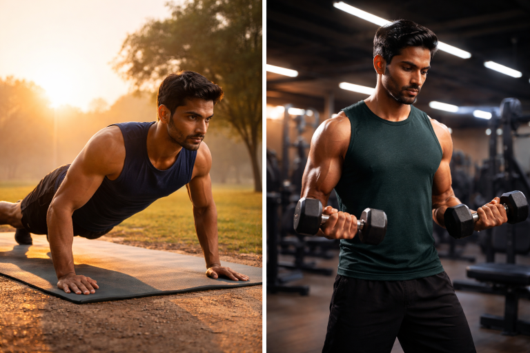Indian person comparing morning and evening workout for fat loss