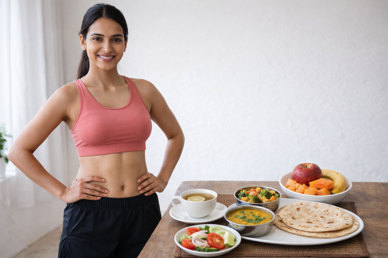 Indian diet plan for flat stomach in 30 days with healthy food and fit body