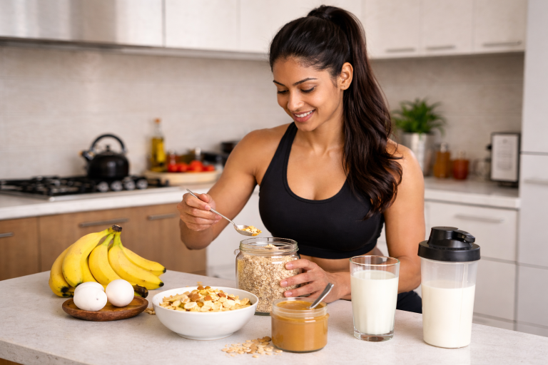 Best Pre Workout What to Eat Before Workout for Maximum Energy & Performance Best pre workout meal with banana, oats, eggs, and milk for energy and performance