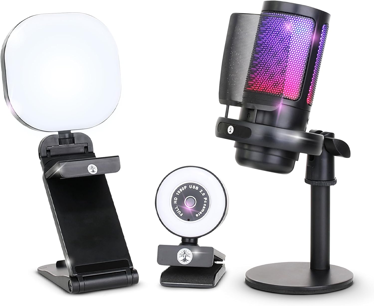 Webcam Streaming Kit with USB RGB Microphone & LED Light – 1080P 30FPS Streaming Camera Bundle for Twitch, YouTube, Podcasting, WFH – PC & Mac Compatible
