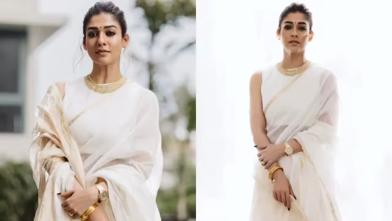 Nayanthara’s ivory saree, gold choker and gajra are a masterclass in minimal but classic Onam style